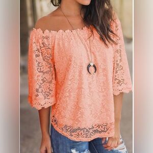 Miholl coral/pink lace top in size small